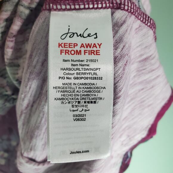 Joules Women's Berry Floral Harbour Light Swing Long Sleeve Jersey Top Size 20 - Picture 4 of 6